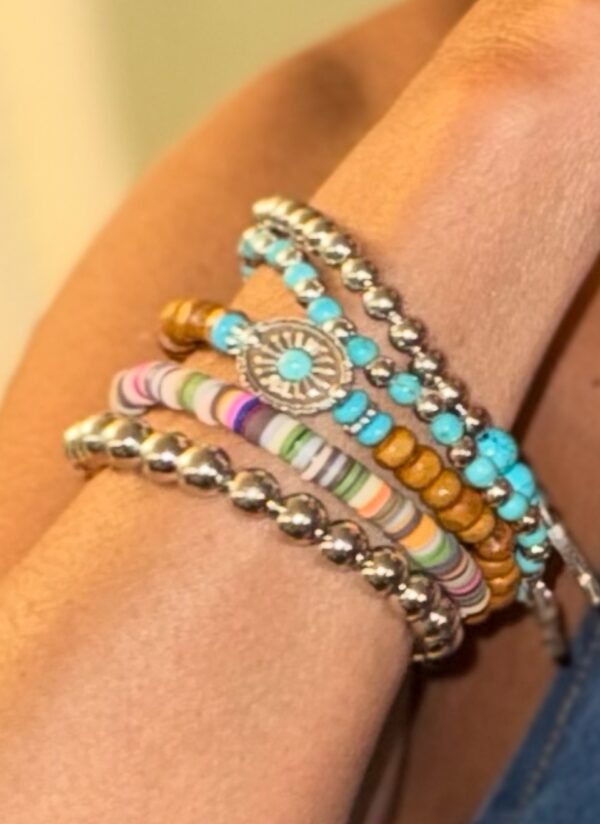 Western Turquoise Beaded Multi Layer Bracelet Set - Image 2